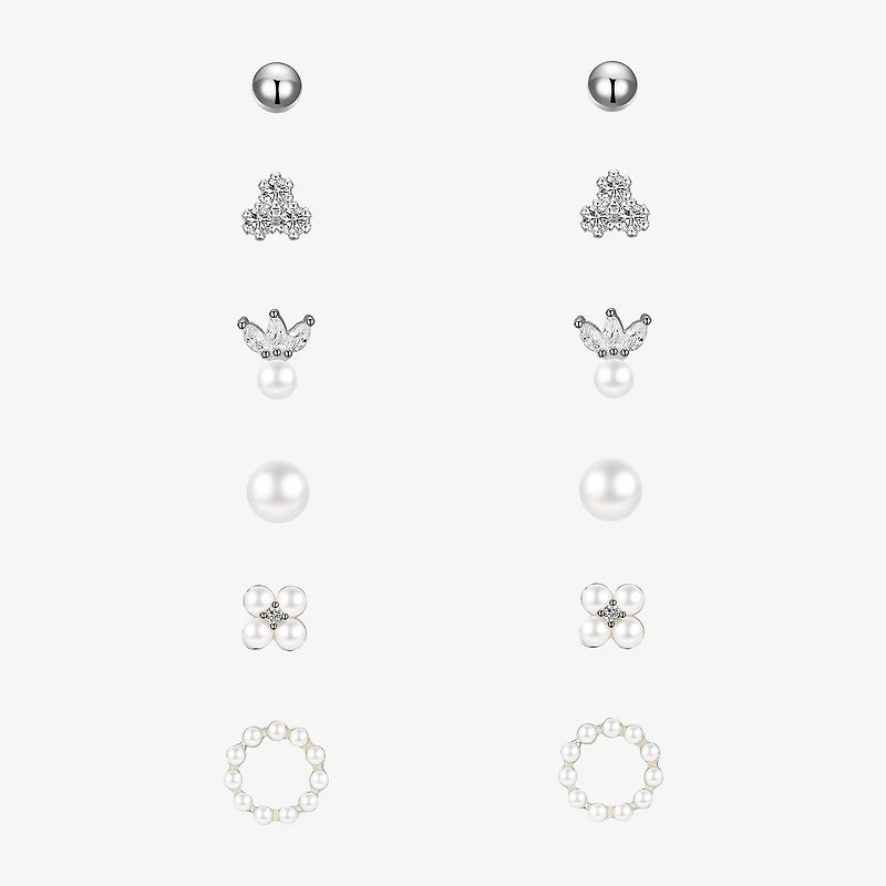 Sparkle Allure A Week Of Sparkle Womens White Glass Simulated Pearl Pure Silver Over Brass Round 7-pc. Jewelry Set