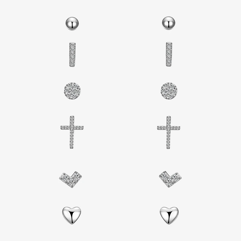 Sparkle Allure A Week Of Sparkle Womens Cubic Zirconia Pure Silver Over Brass Cross Heart 7-pc. Jewelry Set