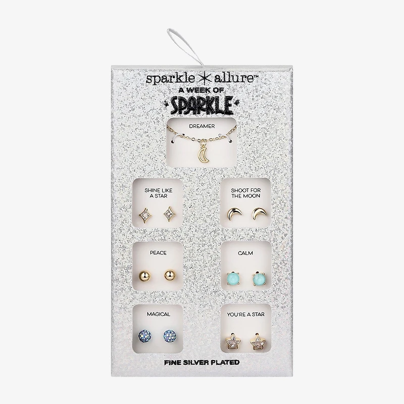 Sparkle Allure A Week Of Sparkle Womens Cubic Zirconia 14K Gold Over Brass Moon Star 7-pc. Jewelry Set