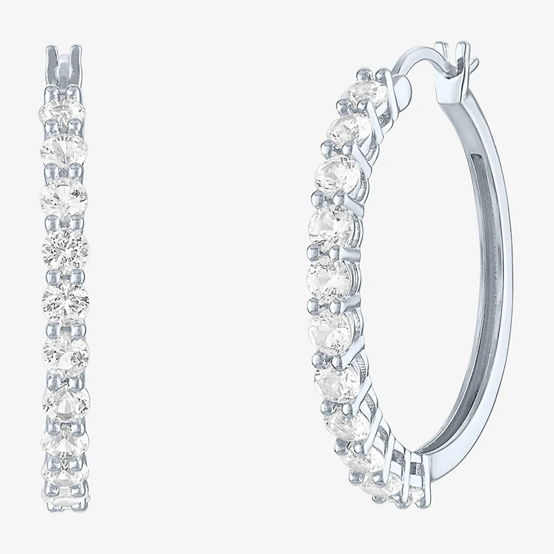 Yes, Please! Womens Lab Created White Sapphire Sterling Silver 30mm Hoop Earrings
