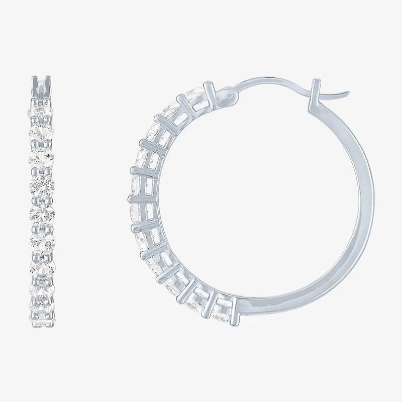 Yes, Please! Womens Lab Created White Sapphire Sterling Silver 30mm Hoop Earrings