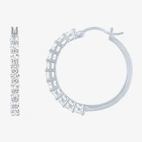 Yes, Please! Womens Lab Created White Sapphire Sterling Silver 30mm Hoop Earrings