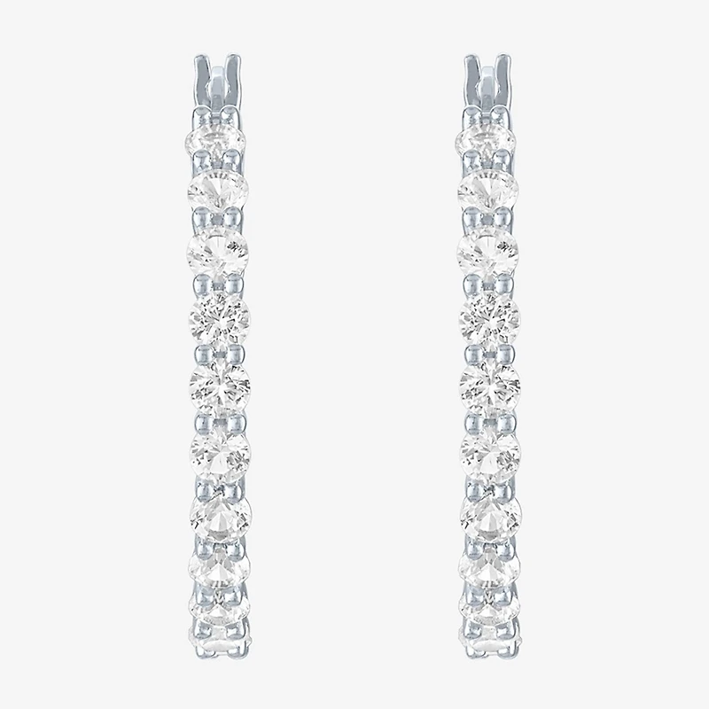 Yes, Please! Womens Lab Created White Sapphire Sterling Silver 30mm Hoop Earrings