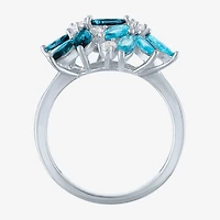 Womens Gemstone Sterling Silver Flower Cluster Cocktail Ring