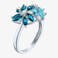 Womens Gemstone Sterling Silver Flower Cluster Cocktail Ring
