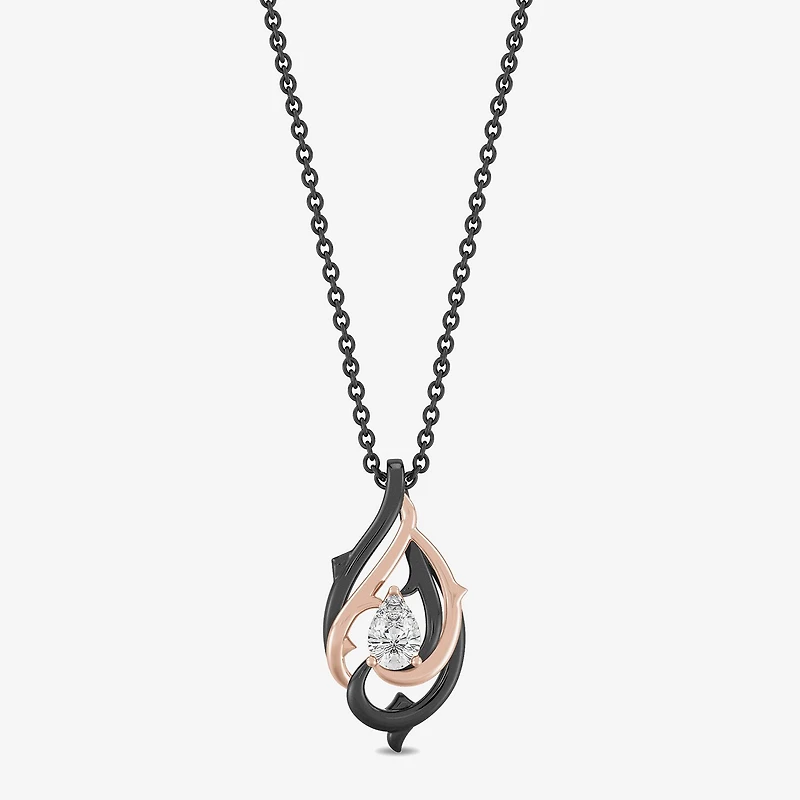Enchanted Disney Fine Jewelry (F,Si1) Womens 1/3 CT. Lab Grown White Diamond 14K Rose Gold Over Silver Pear 18 Inch Pendant Necklace