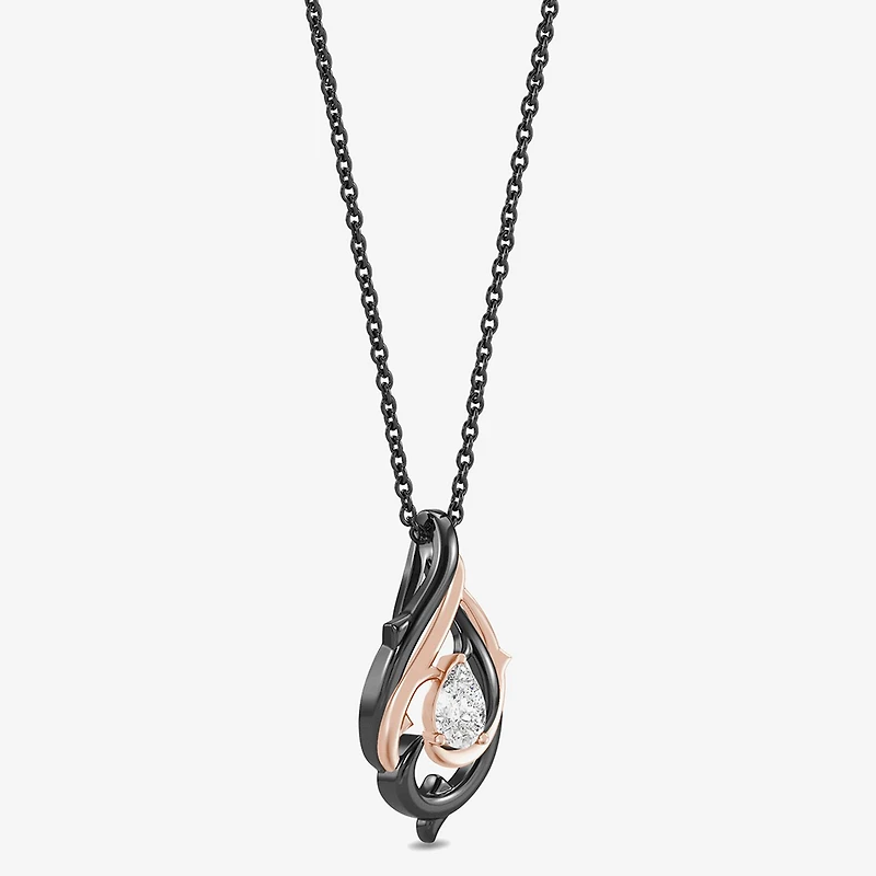Enchanted Disney Fine Jewelry (F,Si1) Womens 1/3 CT. Lab Grown White Diamond 14K Rose Gold Over Silver Pear 18 Inch Pendant Necklace