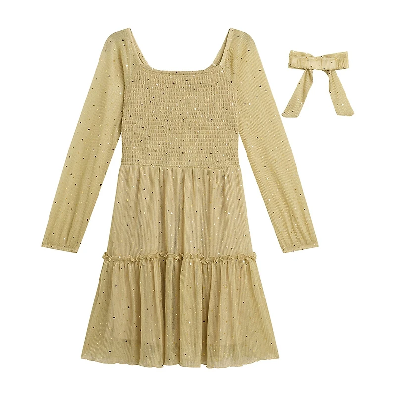 Knit Works Big Kid Girls Embellished Long Sleeve A-Line Dress