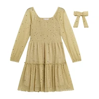 Knit Works Big Kid Girls Embellished Long Sleeve A-Line Dress