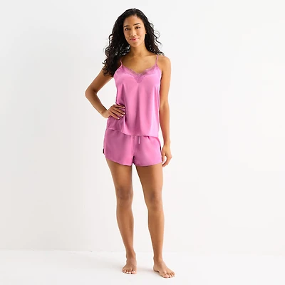 Ambrielle Womens Satin V-Neck Sleeveless 2-pc. Pajama Set