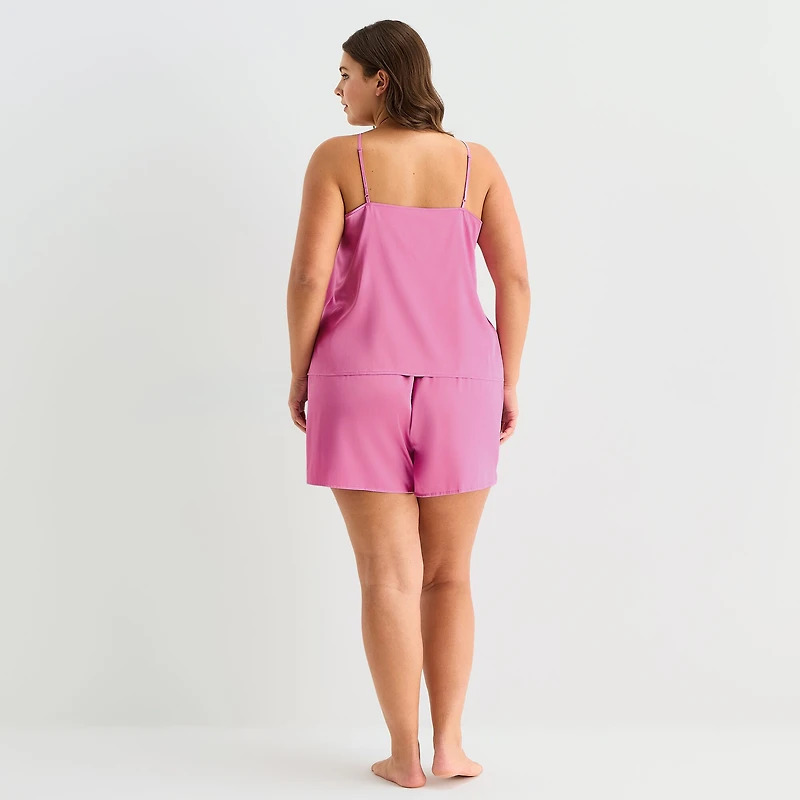 Ambrielle Womens Satin V-Neck 2-pc. Plus Pajama Set