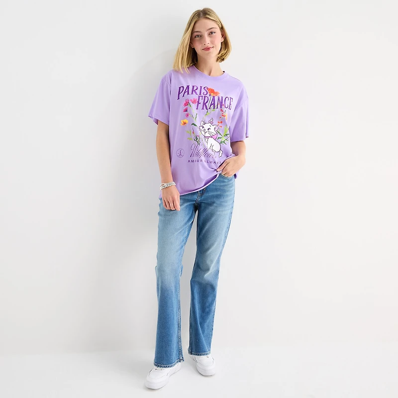 Paris France Womens Juniors Crew Neck Short Sleeve Regular Fit The Aristocats Graphic T-Shirt