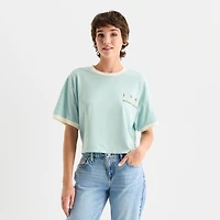 Arizona Womens Juniors V Neck Short Sleeve Oversized Graphic T-Shirt