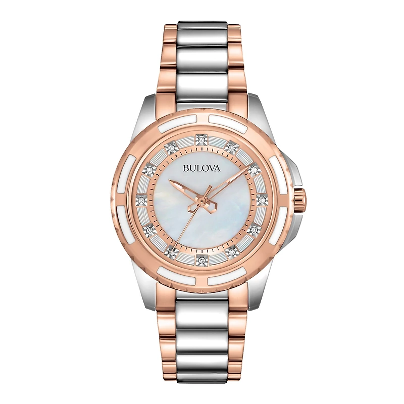 Bulova® Womens Two-Tone Mother-of-Pearl Diamond-Accent Watch 98P134