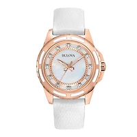 Bulova Classic Womens White Leather Strap Watch 98p119