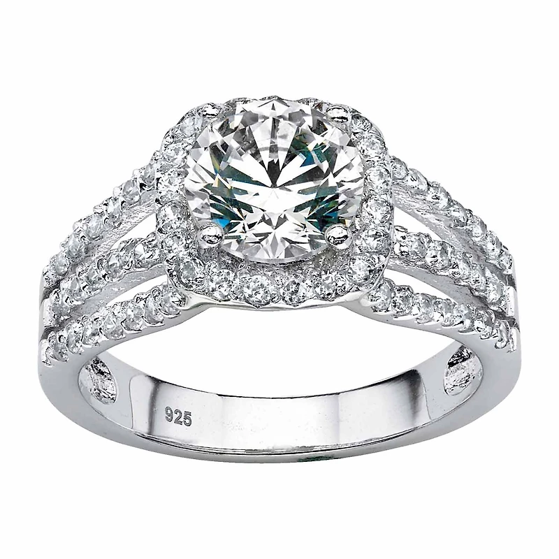 DiamonArt® Womens 1/4 CT. T.W. White Cubic Zirconia Platinum Over Silver Round Engagement Ring