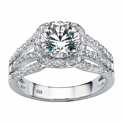DiamonArt® Womens 1/4 CT. T.W. White Cubic Zirconia Platinum Over Silver Round Engagement Ring