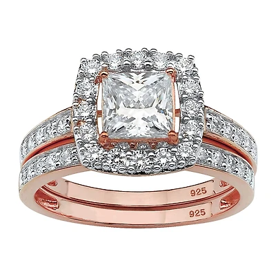 DiamonArt® Womens 2 1/5 CT. T.W. White Cubic Zirconia 18K Rose Gold Over Silver Square Bridal Set