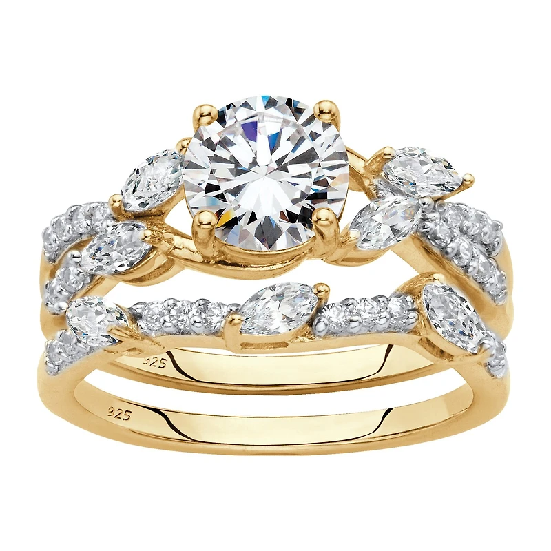 DiamonArt® Womens 2 1/2 CT. T.W. White Cubic Zirconia 18K Gold Over Silver Round Bridal Set