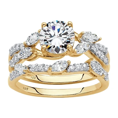 DiamonArt® Womens 2 1/2 CT. T.W. White Cubic Zirconia 18K Gold Over Silver Round Bridal Set