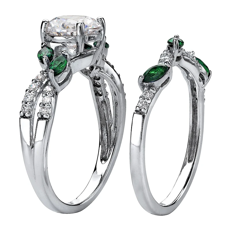 DiamonArt® Womens 2 1/3 CT. T.W. White Cubic Zirconia Platinum Over Silver Round Bridal Set