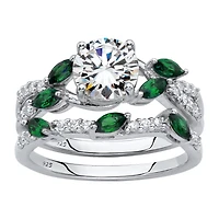 DiamonArt® Womens 2 1/3 CT. T.W. White Cubic Zirconia Platinum Over Silver Round Bridal Set