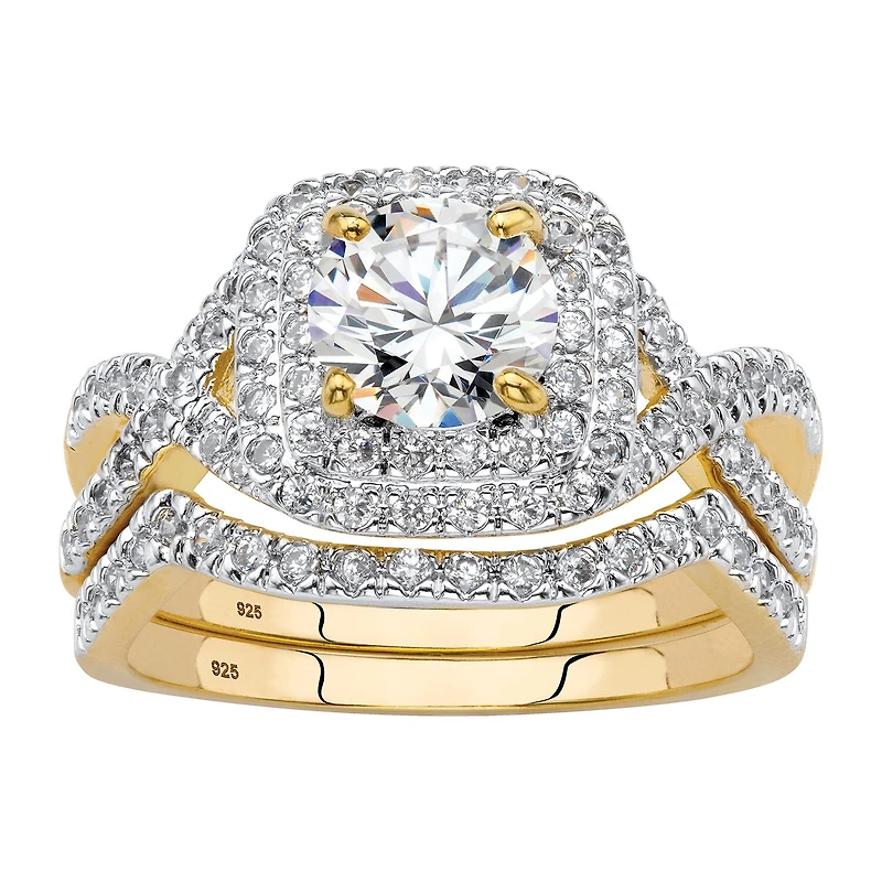 DiamonArt® Womens 2 1/5 CT. T.W. White Cubic Zirconia 14K Gold Over Silver Round Bridal Set