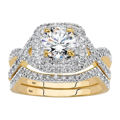 DiamonArt® Womens 2 1/5 CT. T.W. White Cubic Zirconia 14K Gold Over Silver Round Bridal Set