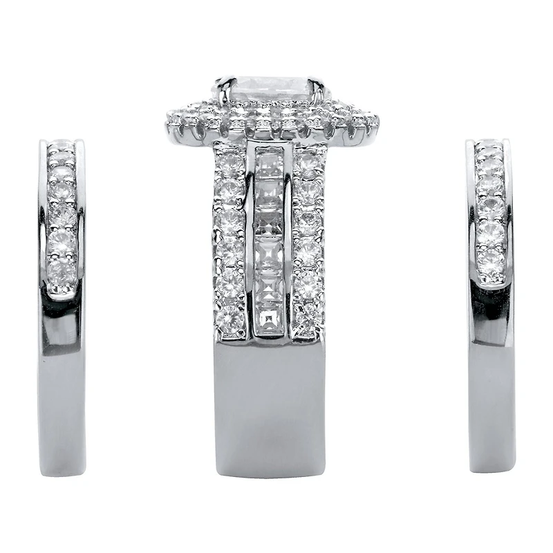 DiamonArt® Womens 3 1/2 CT. T.W White Cubic Zirconia Platinum Over Silver Oval Bridal Set