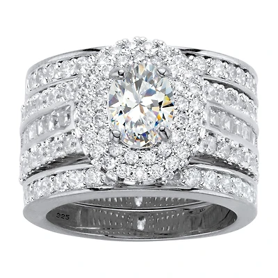 DiamonArt® Womens 3 1/2 CT. T.W White Cubic Zirconia Platinum Over Silver Oval Bridal Set