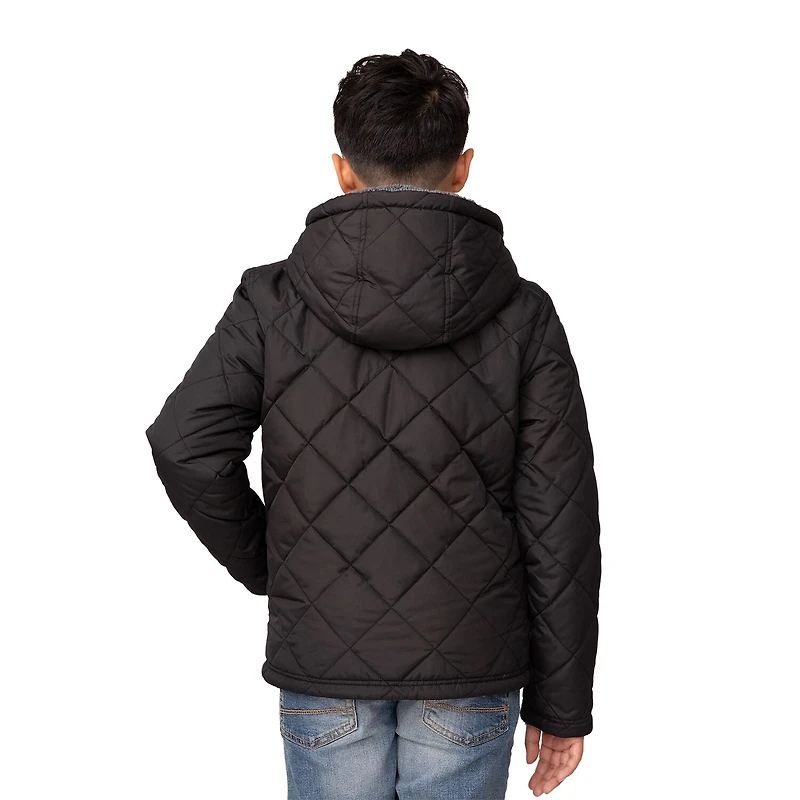 Free Country Little & Big Kid Boys Hooded Water Resistant Reversible Midweight Quilted Jacket