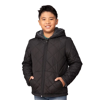Free Country Little & Big Kid Boys Hooded Water Resistant Reversible Midweight Quilted Jacket