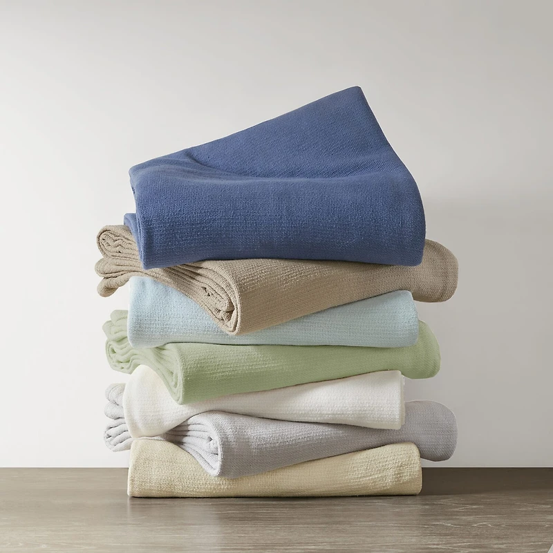 Madison Park Freshspun Basketweave 100% Cotton Blanket