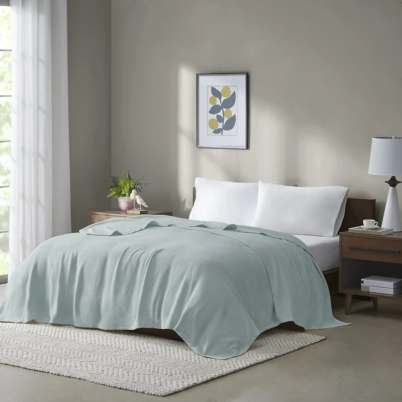 Madison Park Freshspun Basketweave 100% Cotton Blanket