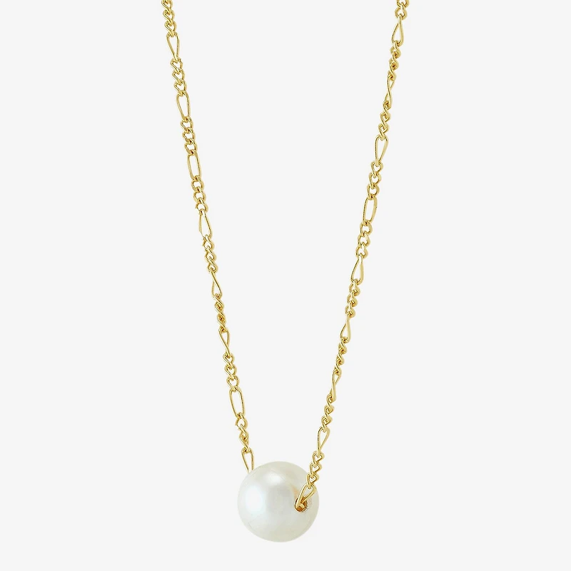 Womens White Cultured Freshwater Pearl 14K Gold Over Silver Heart 17 Inch Pendant Necklace