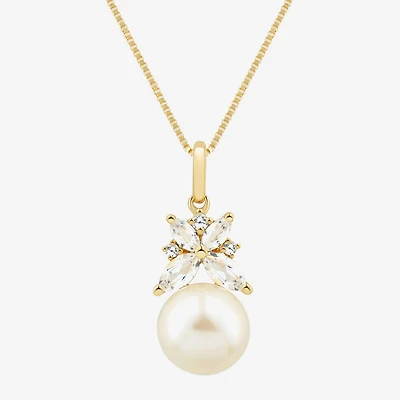 Womens White Cultured Freshwater Pearl 14K Gold Over Silver 18 Inch Pendant Necklace