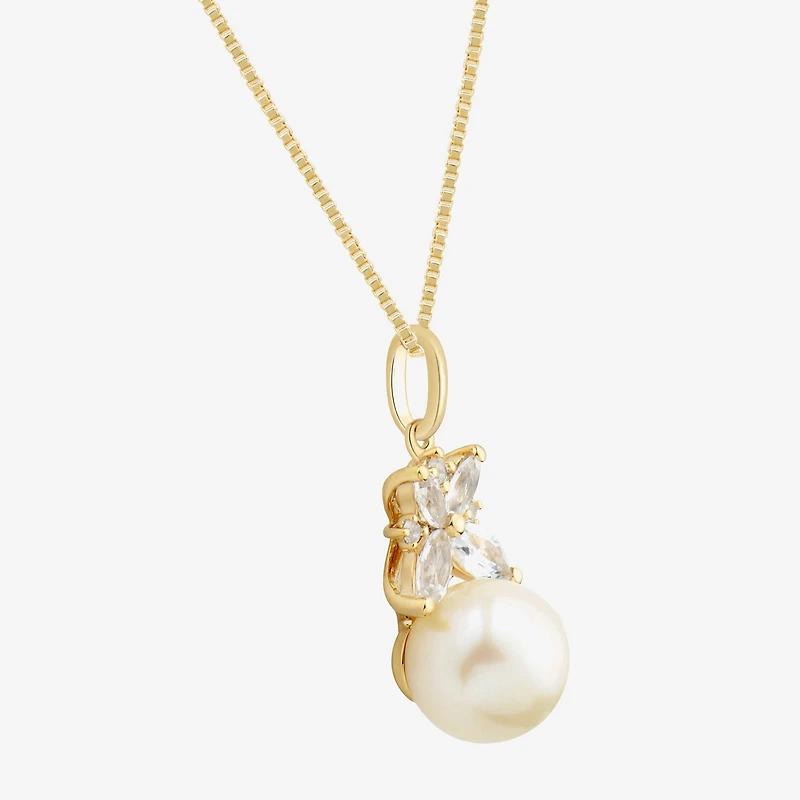 Womens White Cultured Freshwater Pearl 14K Gold Over Silver 18 Inch Pendant Necklace