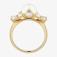 Womens 8-8.5MM Dyed White 14K Gold Over Silver Cocktail Ring
