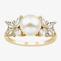 Womens 8-8.5MM Dyed White 14K Gold Over Silver Cocktail Ring