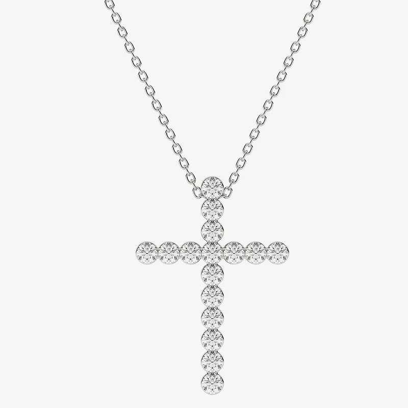 Floating Diamonds (F / Vs2) Womens 1 CT. T.W. Lab Grown White Diamond 14K Gold Cross 18 Inch Pendant Necklace