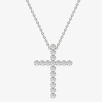 Floating Diamonds (F / Vs2) Womens 1 CT. T.W. Lab Grown White Diamond 14K Gold Cross 18 Inch Pendant Necklace