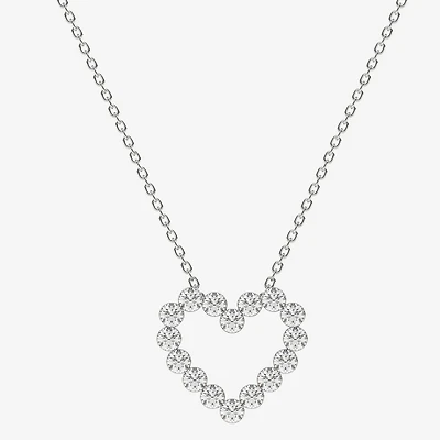 Floating Diamonds (F / Vs2) Womens 1 CT. T.W. Lab Grown White Diamond 14K Gold Heart 18 Inch Pendant Necklace