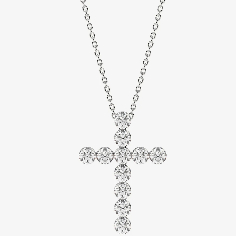 Floating Diamonds (F / Vs2) Womens 2 CT. T.W. Lab Grown White Diamond 14K Gold Cross 18 Inch Pendant Necklace