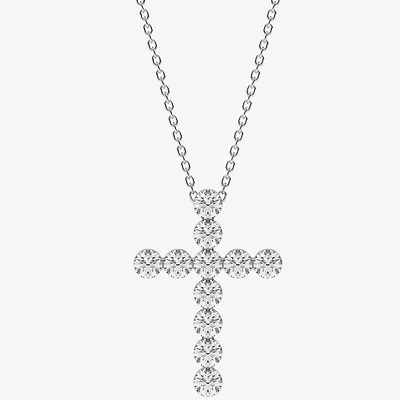 Floating Diamonds (F / Vs2) Womens 2 CT. T.W. Lab Grown White Diamond 14K Gold Cross 18 Inch Pendant Necklace