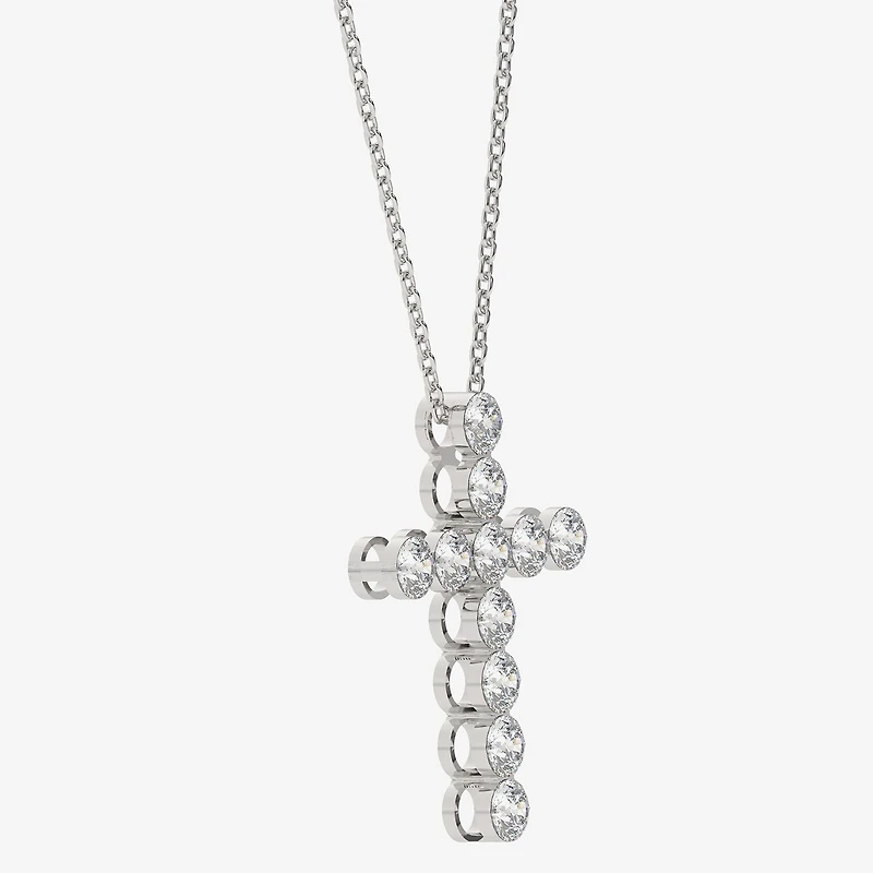 Floating Diamonds (F / Vs2) Womens 2 CT. T.W. Lab Grown White Diamond 14K Gold Cross 18 Inch Pendant Necklace