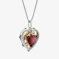 Enchanted Disney Fine Jewelry Womens 1/6 CT. T.W. Genuine Red Garnet 14K Gold Over Silver Heart 18 Inch Pendant Necklace