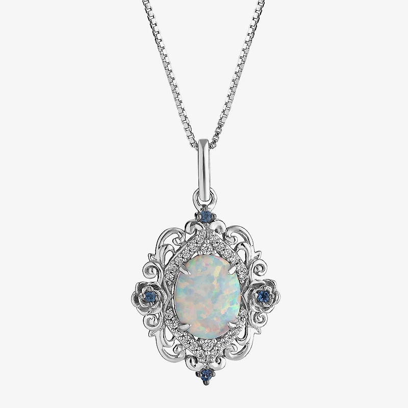 Enchanted Disney Fine Jewelry Womens 1/10 CT. T.W. Lab Created White Opal Sterling Silver 18 Inch Pendant Necklace