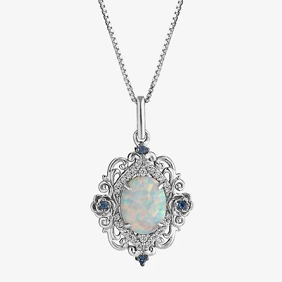 Enchanted Disney Fine Jewelry Womens 1/10 CT. T.W. Lab Created White Opal Sterling Silver 18 Inch Pendant Necklace