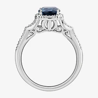 Enchanted Disney Fine Jewelry Womens 1/5 CT. Lab Created Blue Topaz Sterling Silver Cinderella Side Stone Solitaire Cocktail Ring