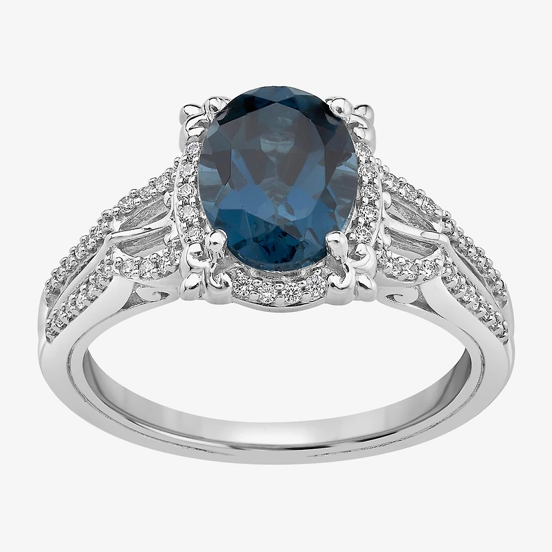 Enchanted Disney Fine Jewelry Womens 1/5 CT. Lab Created Blue Topaz Sterling Silver Cinderella Side Stone Solitaire Cocktail Ring